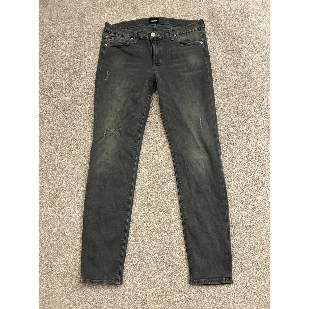 Hudson Skinny Jeans Mens 30 Gray Excellent Distressed Stretch Denim
